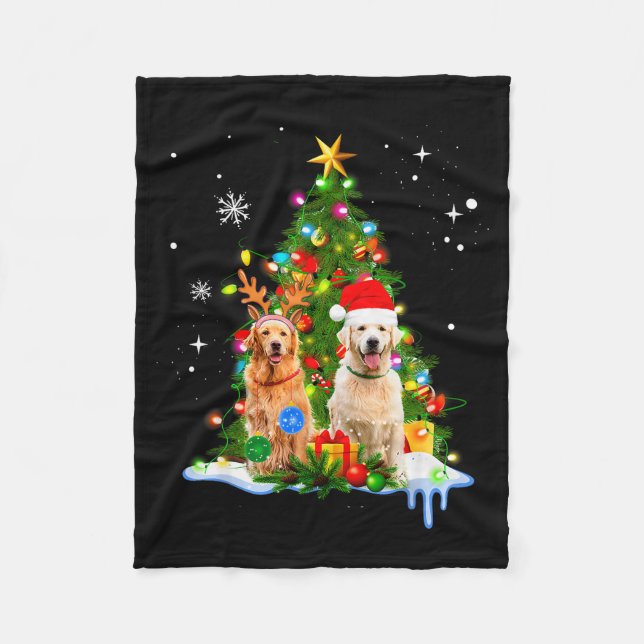 Manta Polar Cute Golden Retriever Christmas Tree  (Anverso)