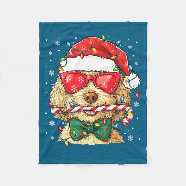 Manta Polar Cute Goldendoodle Santa Hat Xmas Lights Goldendood (Anverso)
