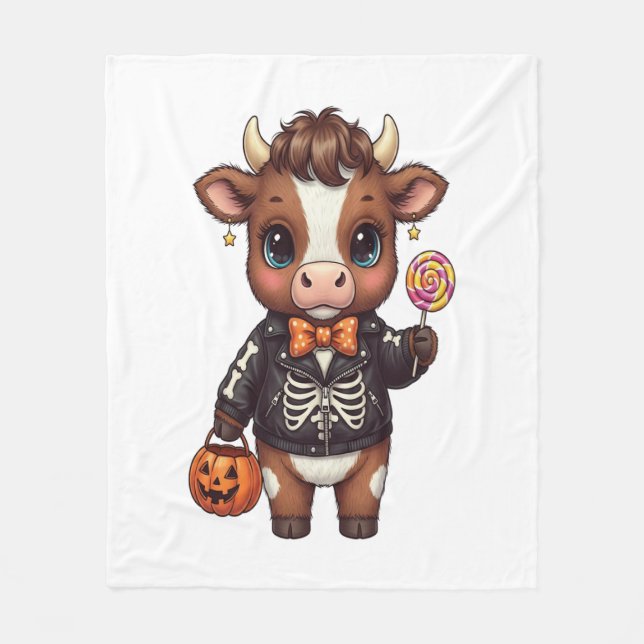 Manta Polar Cute gracioso Halloween Highland Cow (Anverso)