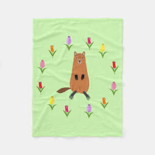 Manta Polar Cute Groundhog y Tulip Flowers
