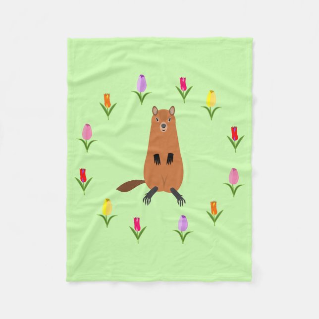 Manta Polar Cute Groundhog y Tulip Flowers (Anverso)