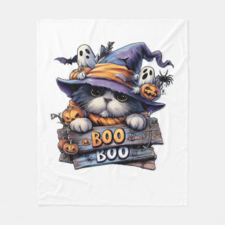 Manta Polar Cute Halloween Cat Sticker � Sombrero de Bruja, Ca