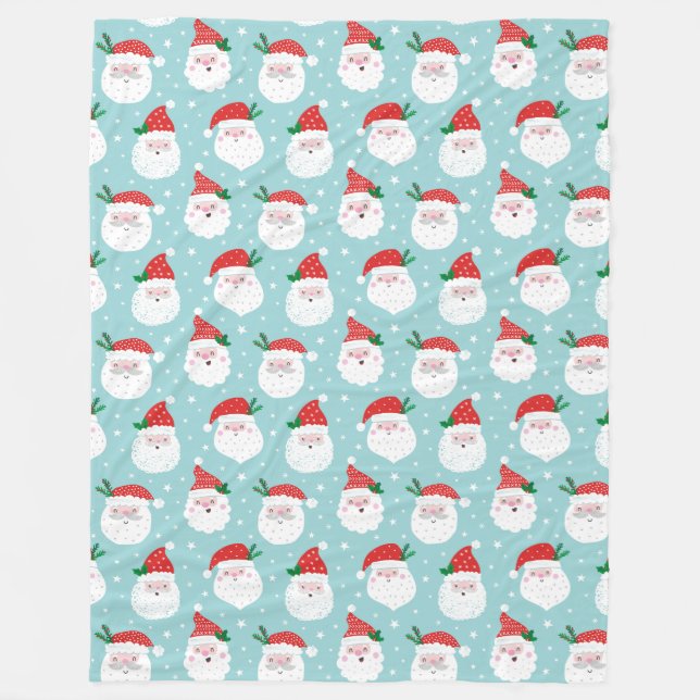 Manta Polar Cute Happy Santa Head en la menta (Anverso)