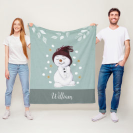 Manta Polar Cute Happy Snowman Winter Blue Navidades