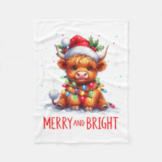 Manta Polar Cute Highland Baby Cow Christmas Lights Merry &amp