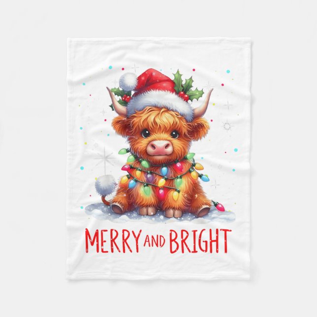 Manta Polar Cute Highland Baby Cow Christmas Lights Merry &amp (Anverso)