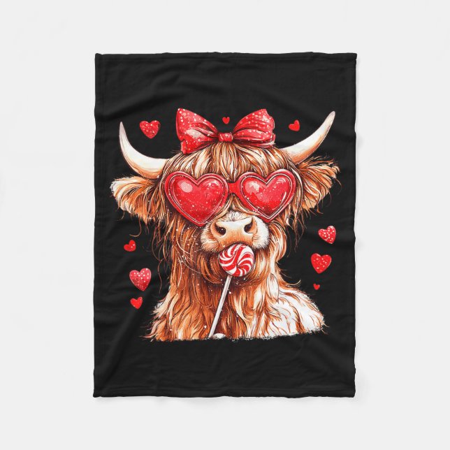 Manta Polar Cute Highland Cow Candy Cane Heart Valentines Day  (Anverso)