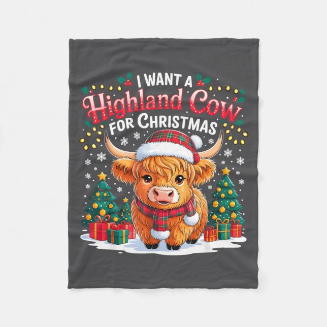 Manta Polar Cute Highland Cow Christmas Funny Santa Lights Hol (Anverso)