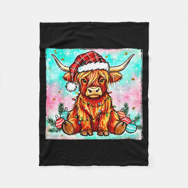 Manta Polar Cute Highland Cow Christmas Lights Merry Xmas Cows (Anverso)