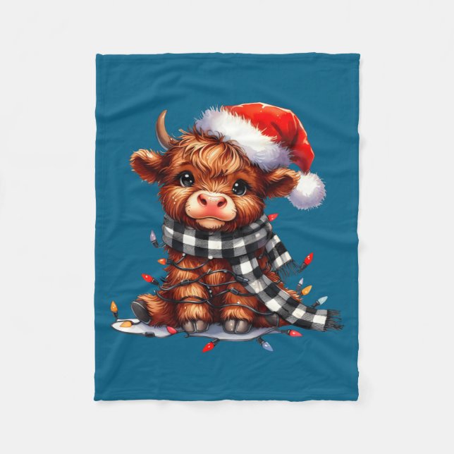 Manta Polar Cute Highland Cow Christmas Lights Santa Hat Winte (Anverso)