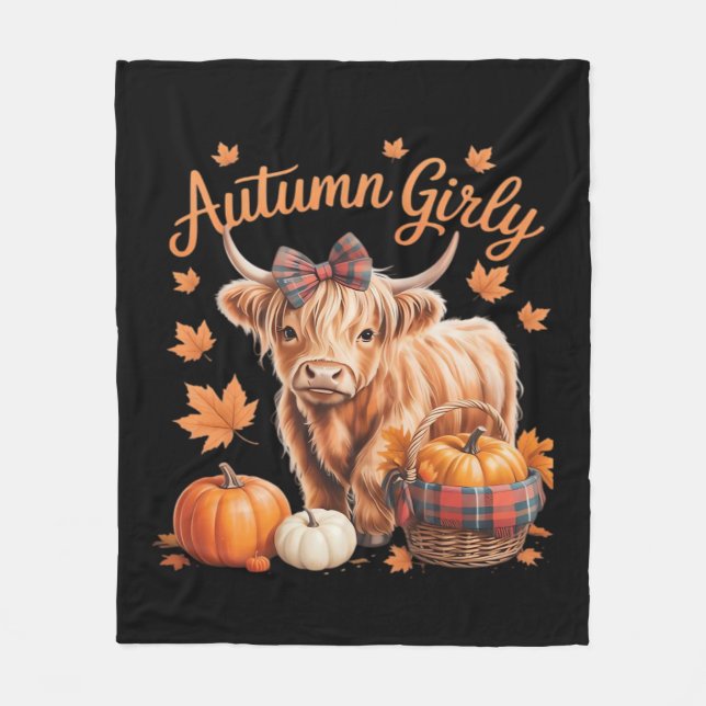 Manta Polar Cute Highland Cow Otoño Girly Acción de Gracias C (Anverso)