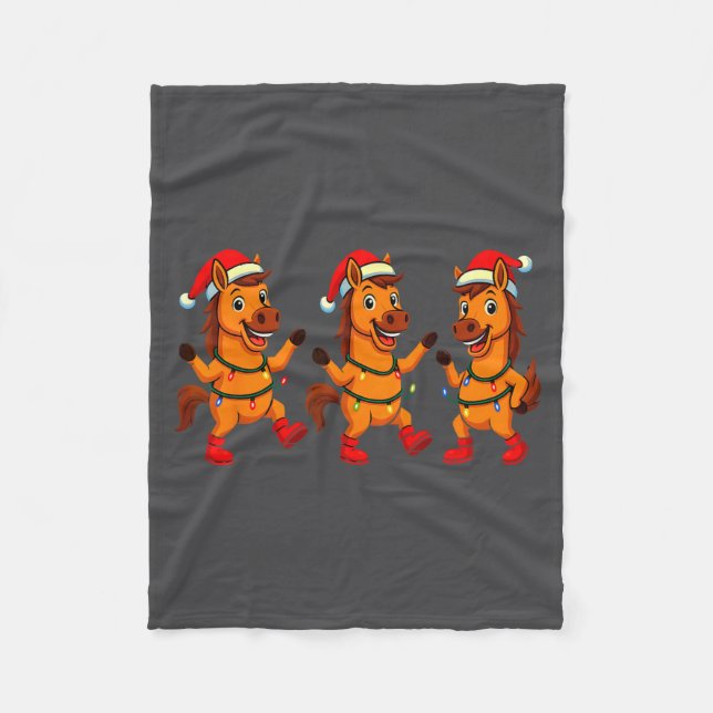 Manta Polar Cute Horse Santa sombrero luces danzantes Navidad  (Anverso)
