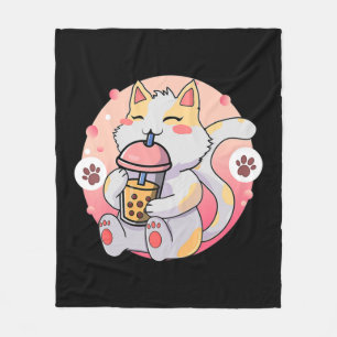 Manta Polar Cute Kawaii Cat Boba Tea Anime Kitten Regalo Niños
