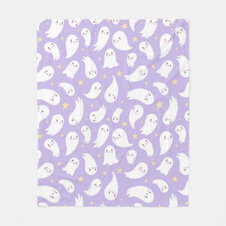 Manta Polar Cute Kawaii Fantasma Patrón Continuo sobre Lavanda