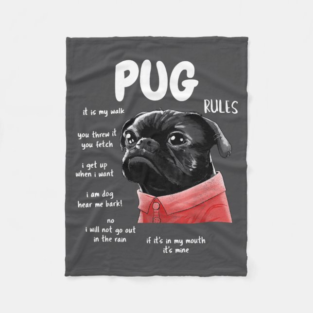 Manta Polar Cute Kawaii Funny Black Pug Dog Rules Men Women Ki (Anverso)