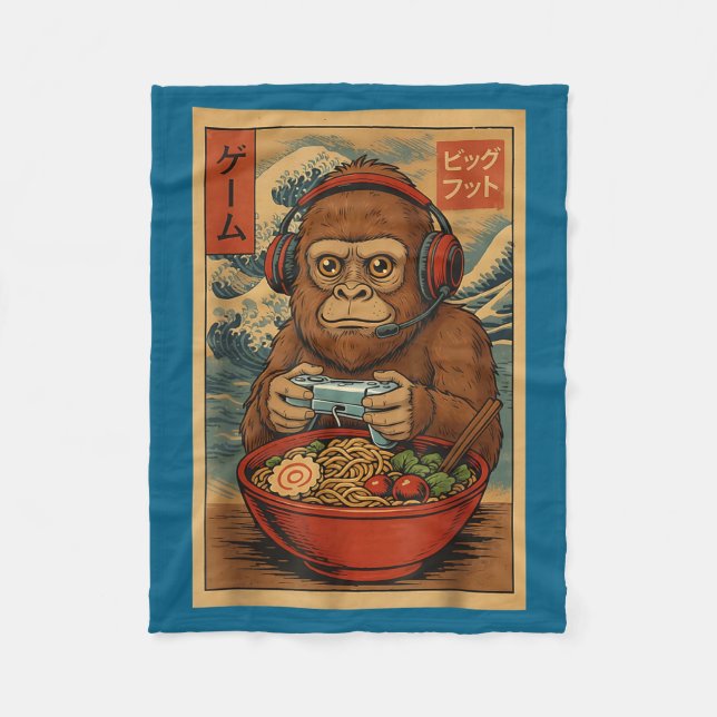 Manta Polar Cute Kawaii Gamer Bigfoot Ramen Retro Japanese Uki (Anverso)