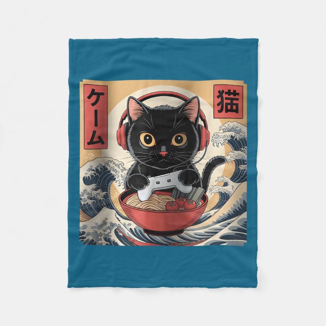 Manta Polar Cute Kawaii Gamer Cat Funny Ramen Retro Japanese C (Anverso)