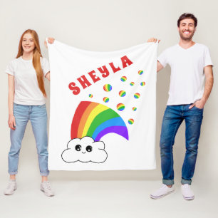Manta Polar Cute Kawaii Nube Rainbow Kid nombre Fleece Blank
