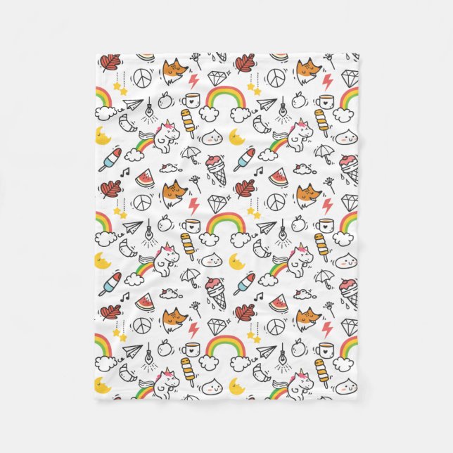 Manta Polar Cute Kawaii Pattern frazadas (Anverso)