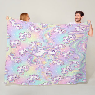 Manta Polar Cute Kawaii Unicornio Arcoíris Pastel Mágico