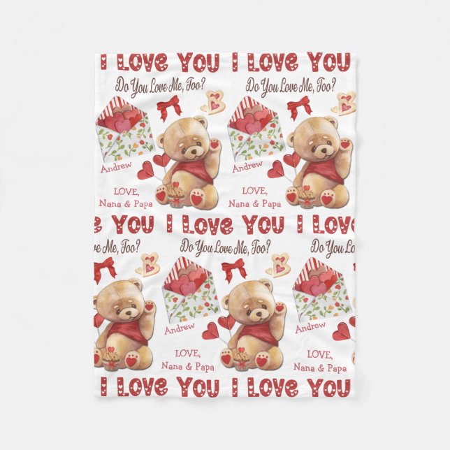 Manta Polar Cute Kid's Teddy Bear I Love You Valentine (Anverso)