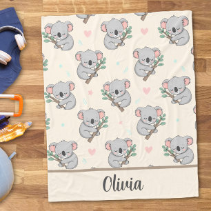 Manta Polar Cute Koala Durmiendo con Patrón de Eucalipto