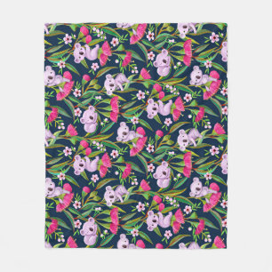 Manta Polar Cute Koalas Pálido Lila en Flores de Eucalipto Ros