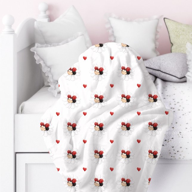 Manta Polar Cute Ladybug Hearts Chica Fleece Blanket (Cute Ladybug Hearts Girl Fleece Blanket)