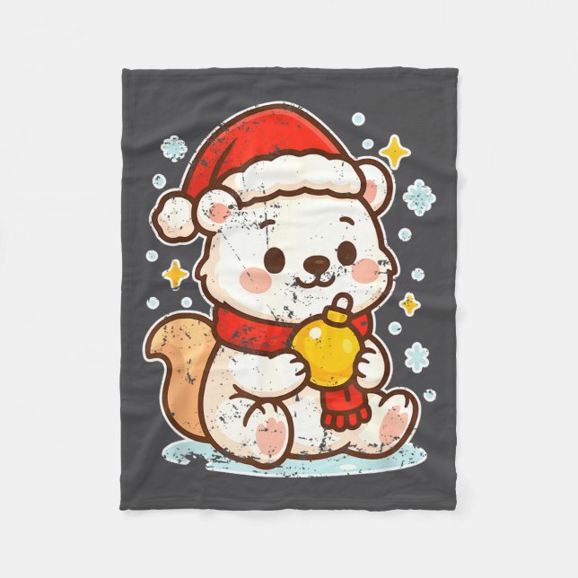 Manta Polar Cute Lar Bear Winter With Santa Hat  (Anverso)