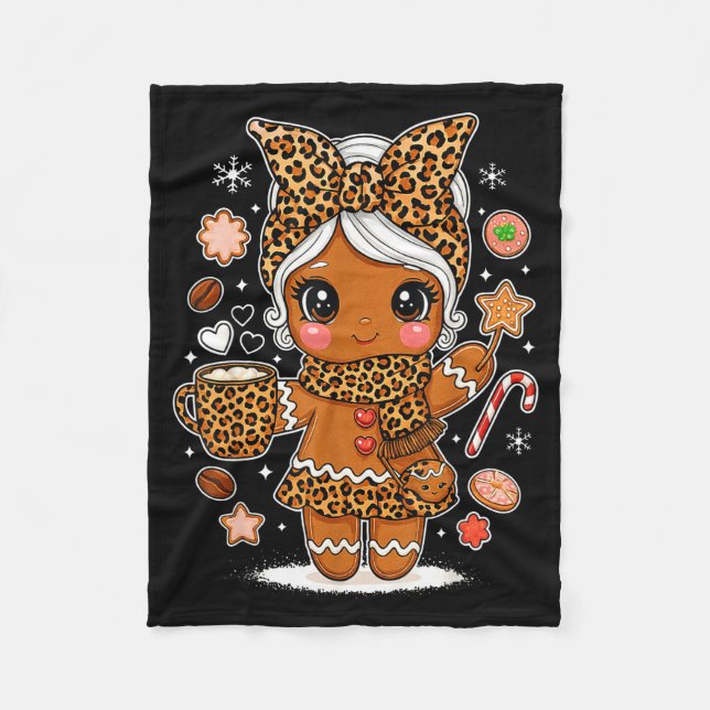 Manta Polar Cute Leopard Gingerbread Girl Coquette Bow Holiday (Anverso)