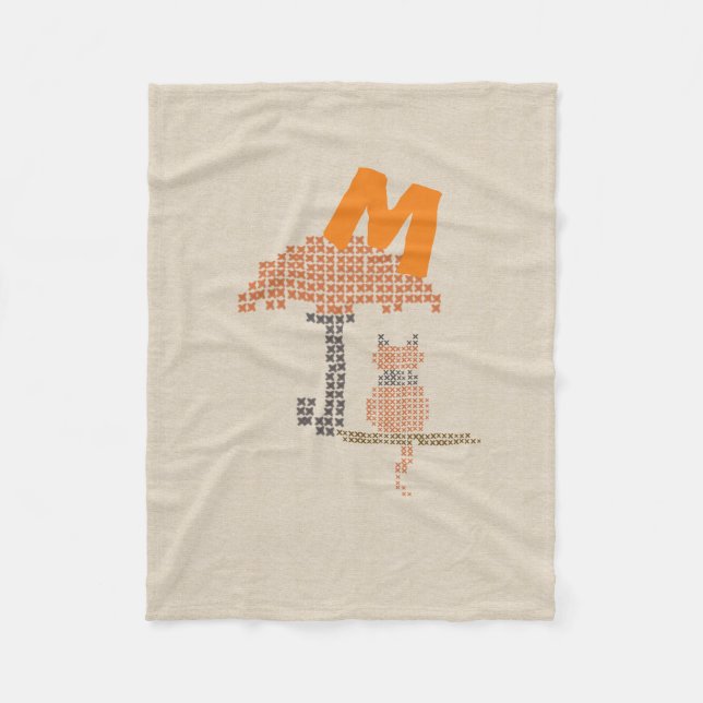 Manta Polar Cute Linen Look Cat Umbrella Monogramada (Anverso)