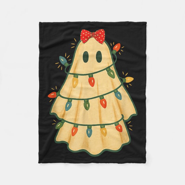 Manta Polar Cute Lit Ghost Christmas Tree Funny Gift Halloween (Anverso)