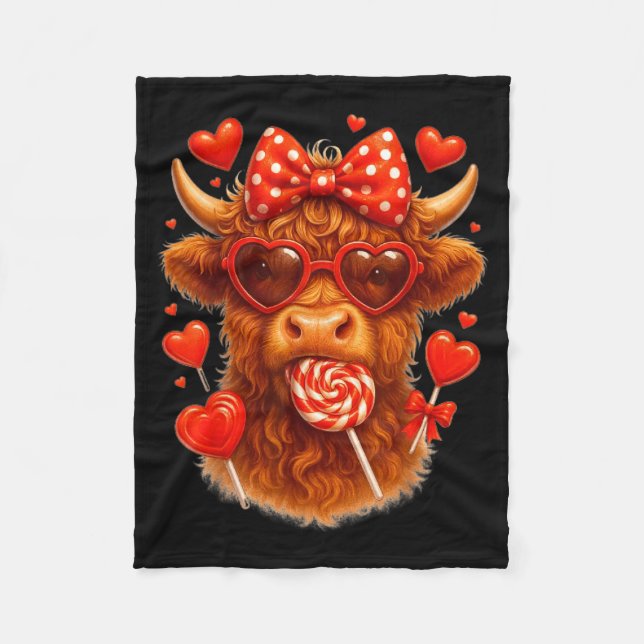 Manta Polar Cute Lollip Highland Cow Valentine's Day Red Heart (Anverso)