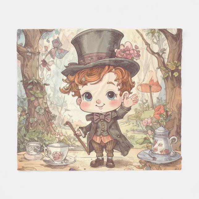 Manta Polar Cute Mad Hatter Whimsical Wonderland Woodland Art (Frente (Horizontal))