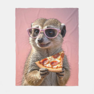 Manta Polar Cute Meerkat con gafas y pizza