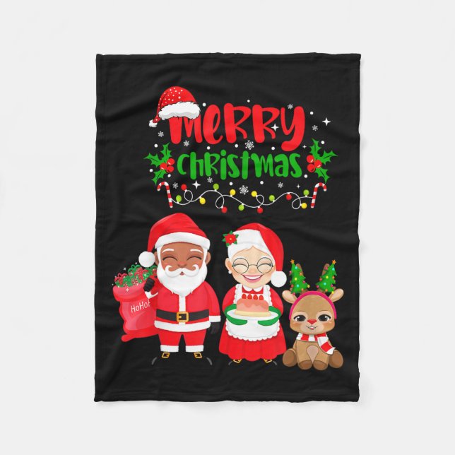 Manta Polar Cute Melanin Santa &amp; Mrs Claus Interracial Fam (Anverso)
