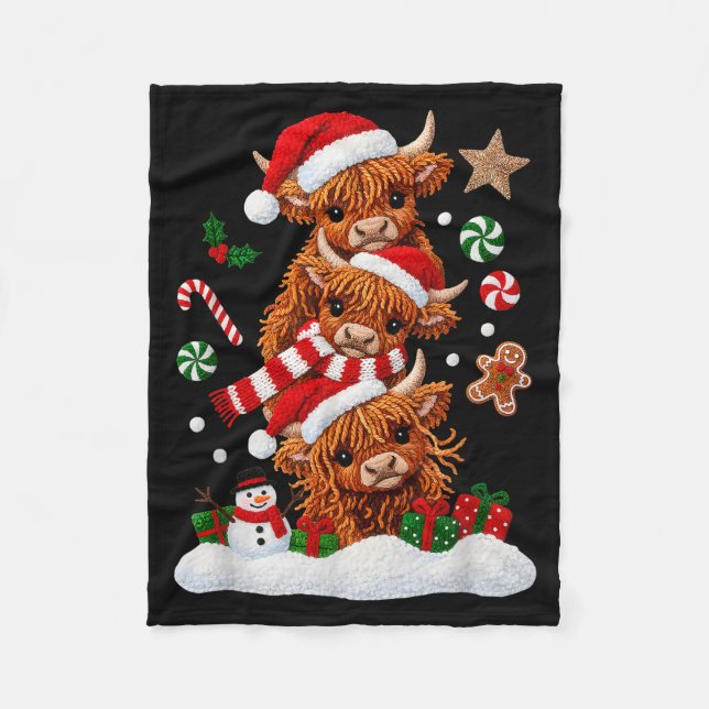 Manta Polar Cute Merry Christmas Highland Cow Christmas Santa  (Anverso)