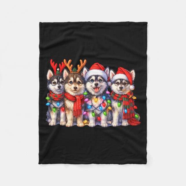 Manta Polar Cute Msky Christmas Dogs With Lights Long Sleeve  (Anverso)