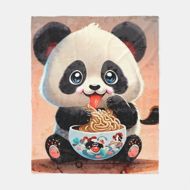 Manta Polar Cute Panda comiendo Ramen (Anverso)