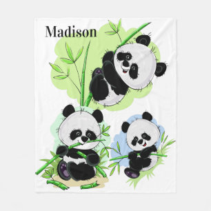 Manta Polar Cute Pandas nombre personalizado frazadas de fleec