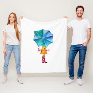 Manta Polar Cute paraguas Chica Watercolor Monogramado