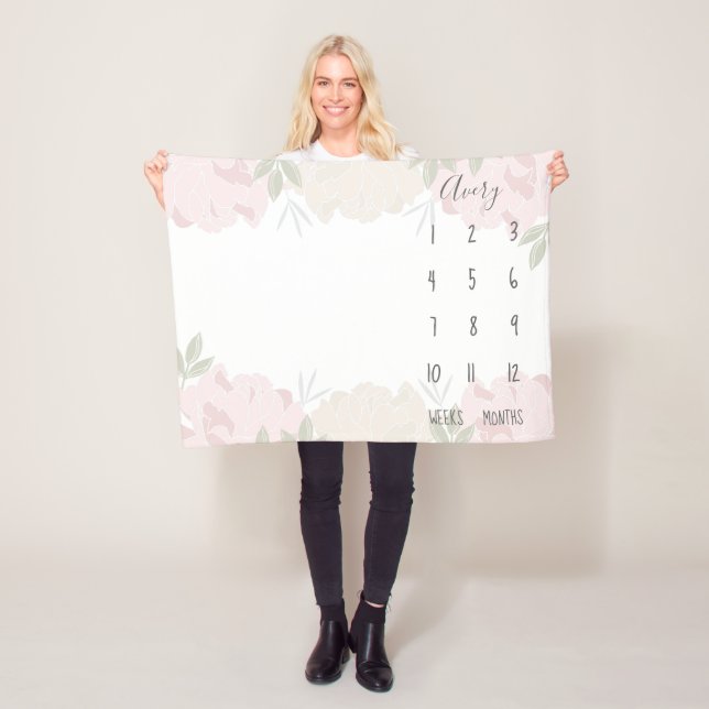 Manta Polar Cute Pastel Rosa Peonies Hito Floral (In situ)