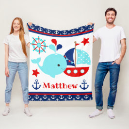 Manta Polar Cute patrón de ballena azul náutica y anclas