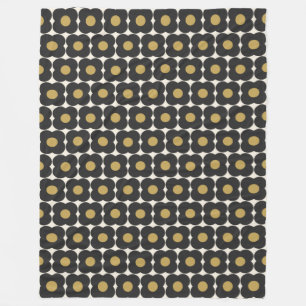 Manta Polar Cute Patrón de Flor Retro Pop   Negro y Dorado 