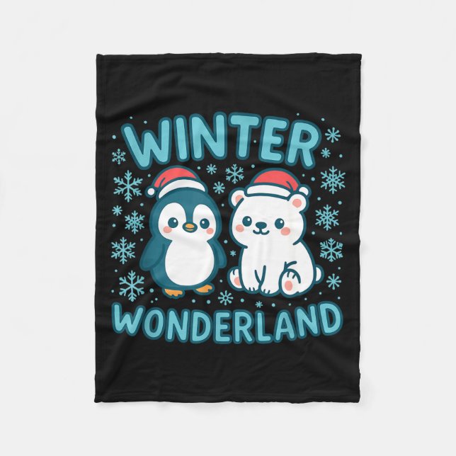 Manta Polar Cute Penguin And Lar Bear Winter Wonderland Christ (Anverso)