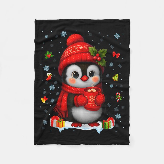 Manta Polar Cute Penguin Drink Hot Cocoa Christmas Xmas Men Wo (Anverso)