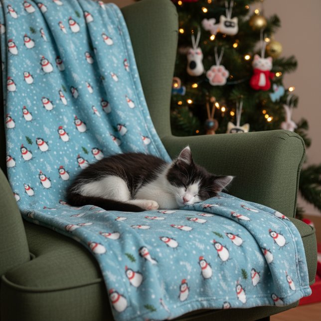 Manta Polar Cute Penguins on Light Blue with Snowflakes  (Subido por el creador)