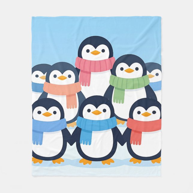 Manta Polar Cute Penguins Winter Scarves Group Hug (Anverso)