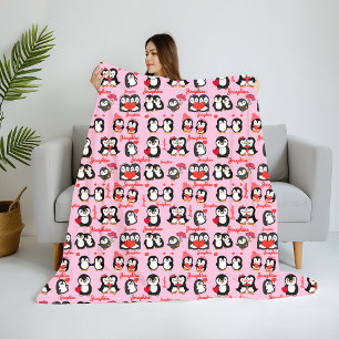 Manta Polar Cute pingüino nombre personalizado amor