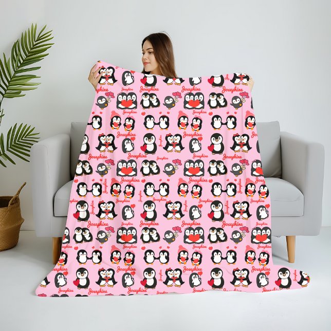Manta Polar Cute pingüino nombre personalizado amor (Subido por el creador)